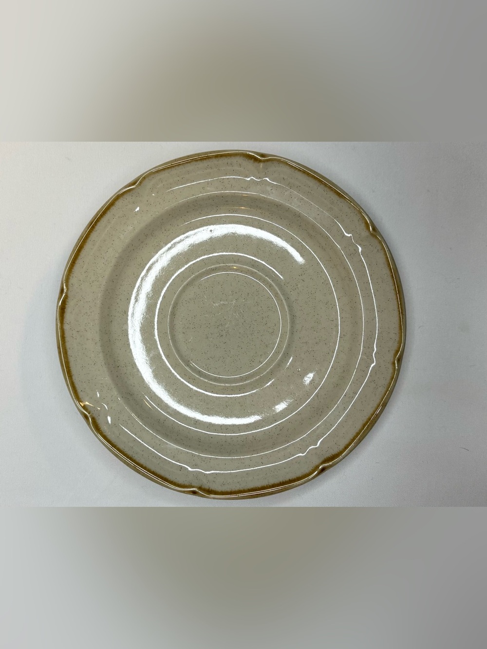 Vtg Hearthside Stoneware Saucers The Classics Cream Speckled Brown Rim Set of 4